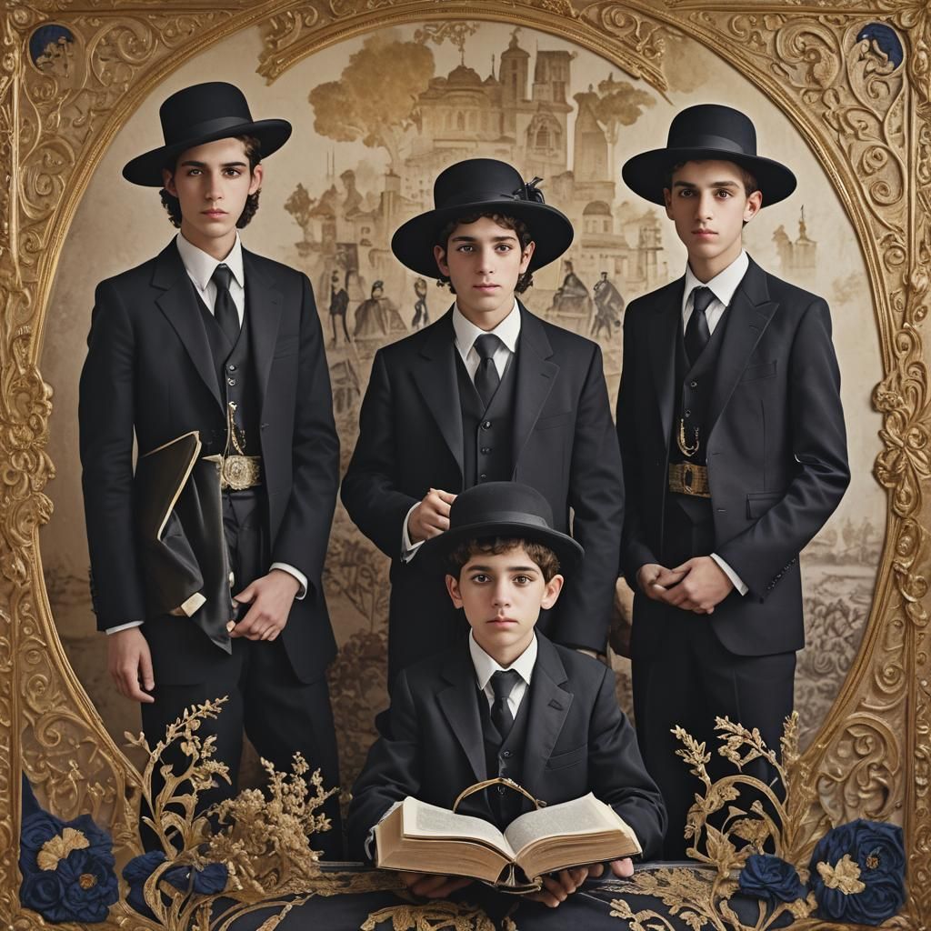 Hasidic Men with Sketchbook, Fantasy Concept Art