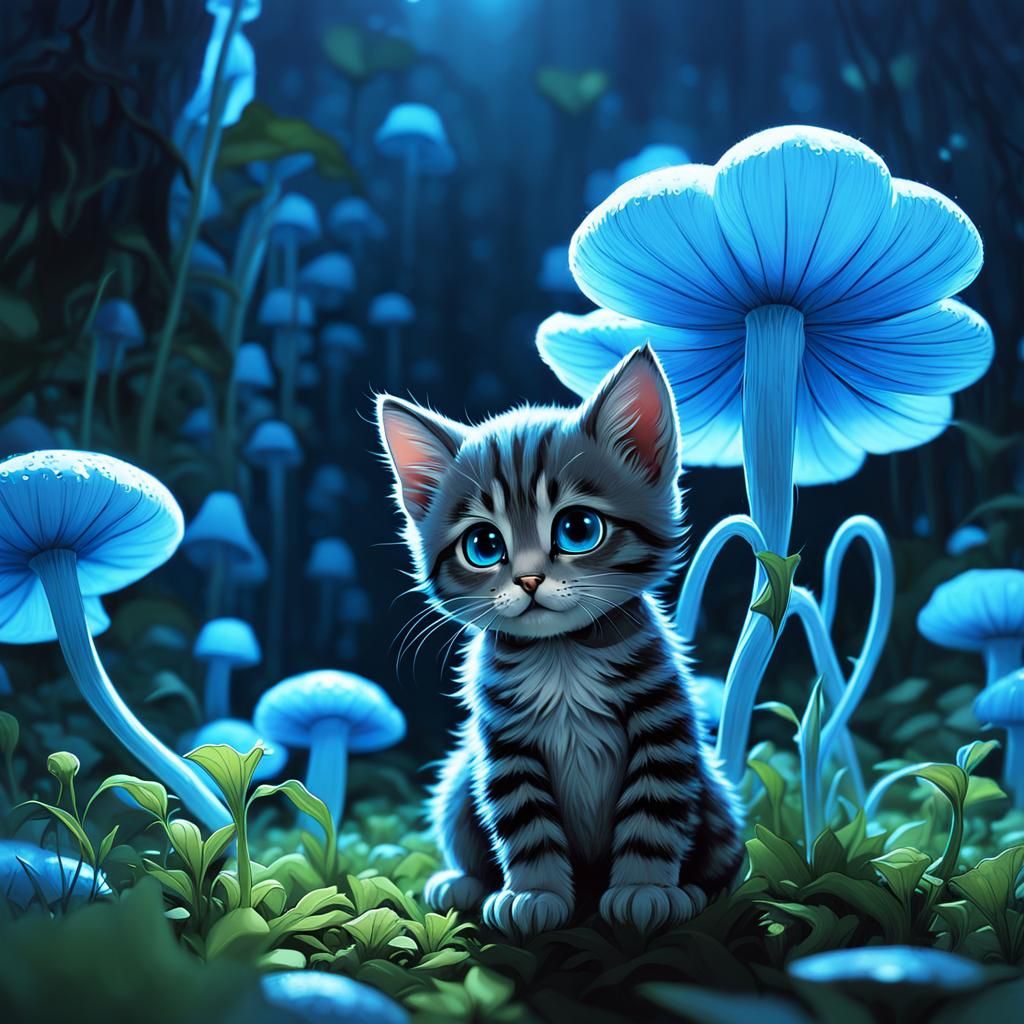 cute adorable kitten_cub inside a bioluminescent gigantic pa...