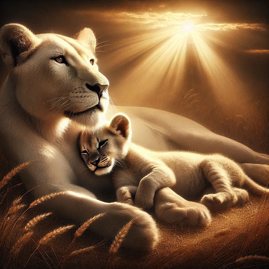White Lion and Cub Morning Sun !!