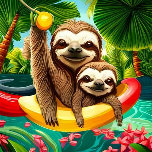 Sloth Pool Party - AI Generated Artwork - NightCafe Creator