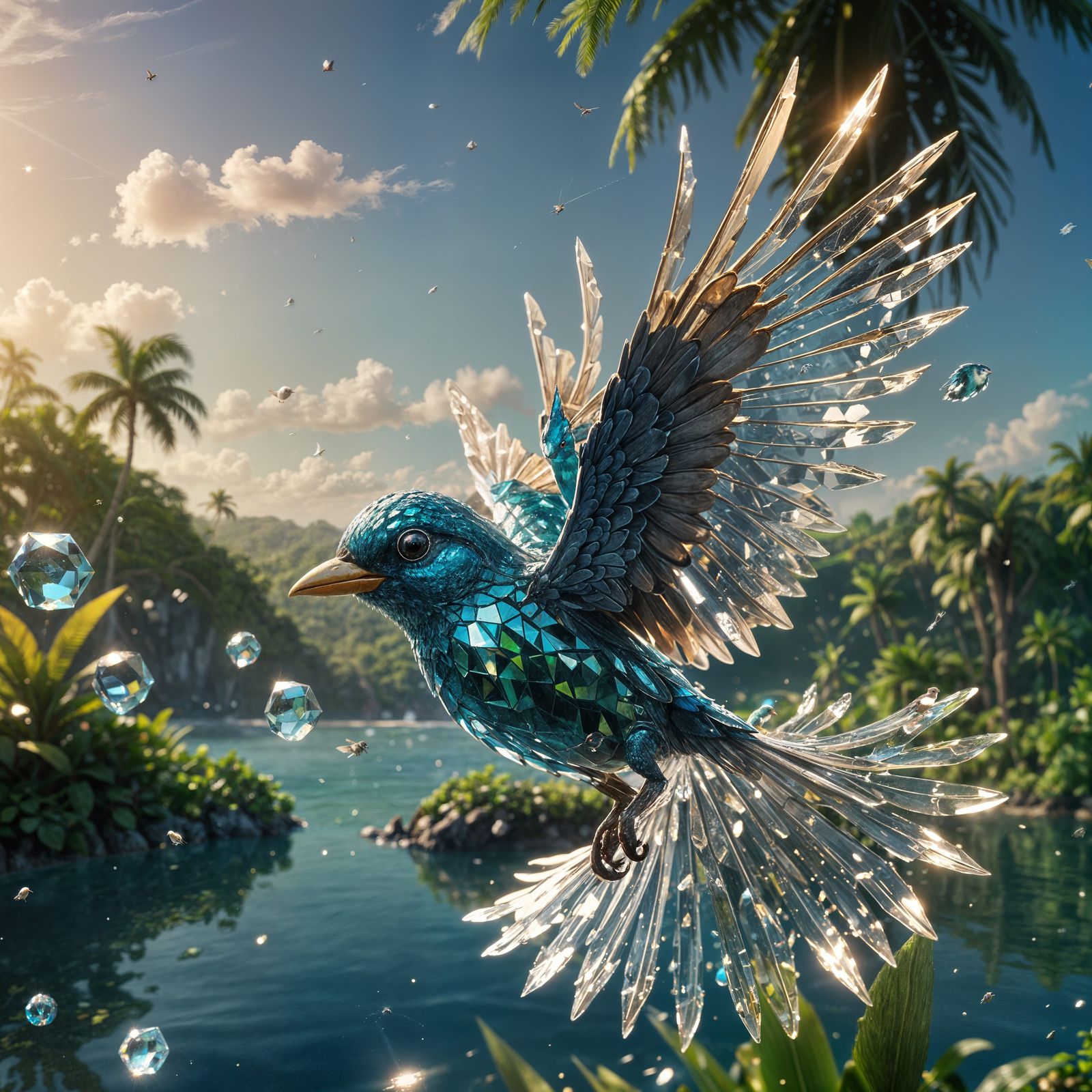 bird over lake