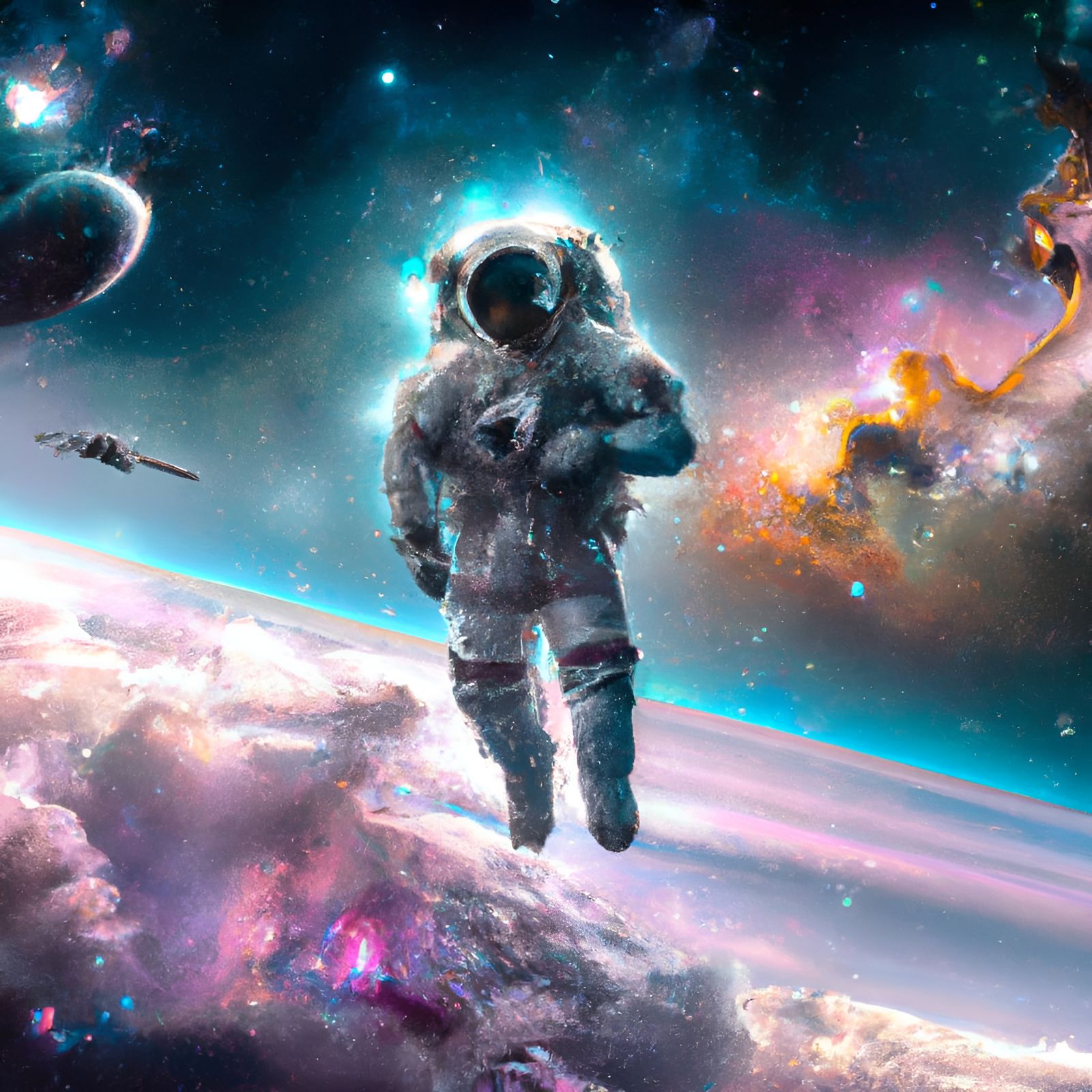 An astronaut floating in space  by @Hintero