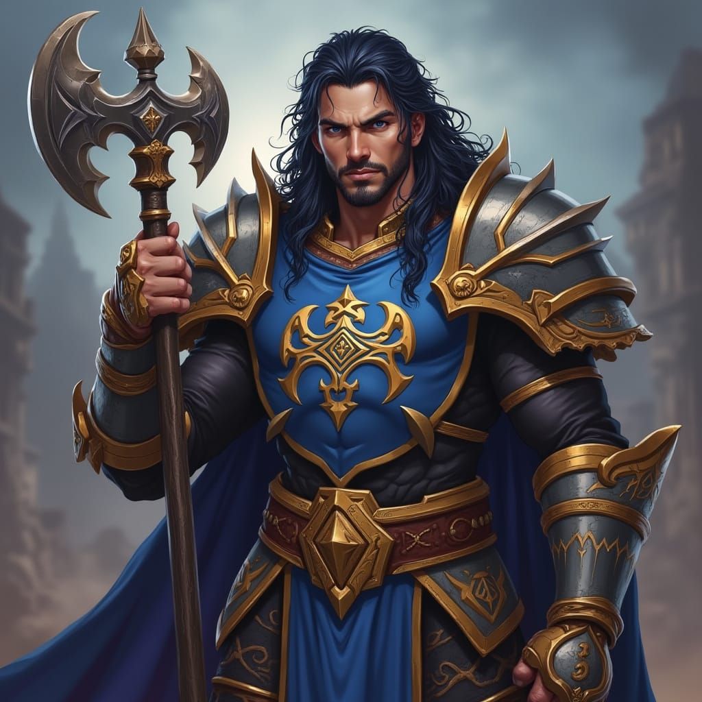  Show me this warcraft  character in a cool pose done in the world of warcraft style. King Averis, Human Warrior, son of Aerovis Mythhelm
It...