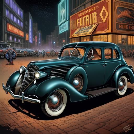 woman and Oldmobile  1936 Mark Brooks and Dan Mumford, comic...