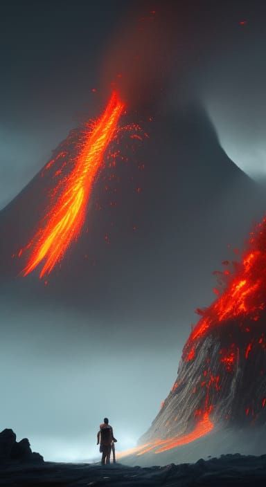 Volcano eruption, smoke blocks out the sun