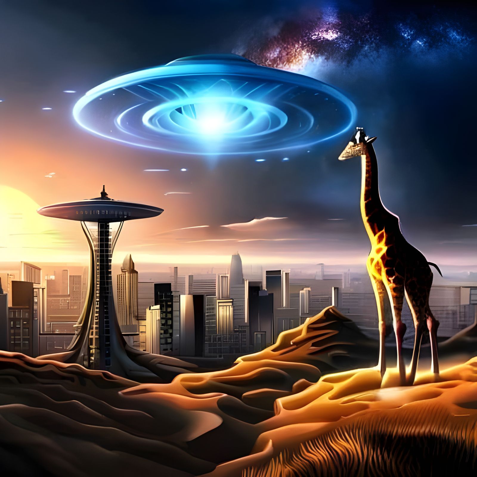 a giraffe observe a UFO - AI Generated Artwork - NightCafe Creator