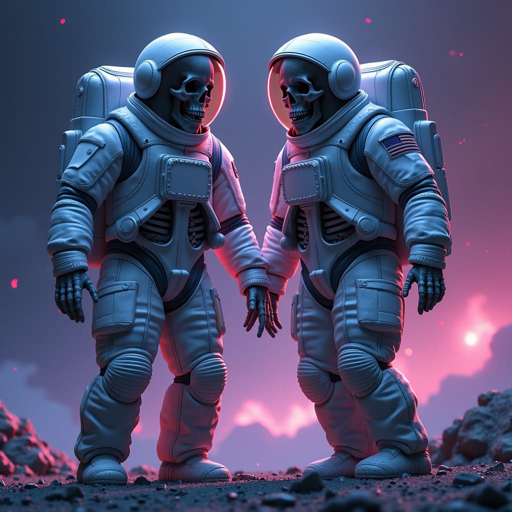 2 skeletal Astronauts trapped in space