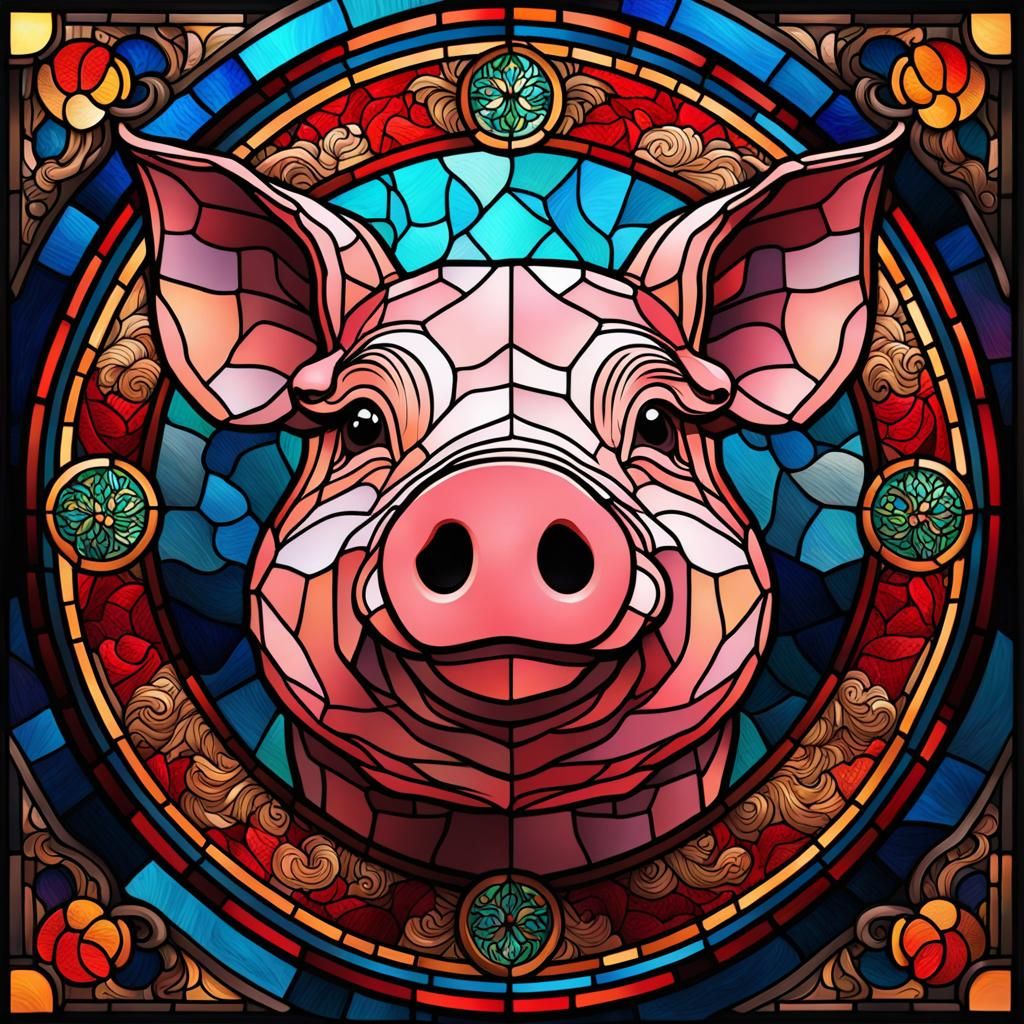 Stained glass year of the Pig AI Generated Artwork NightCafe Creator