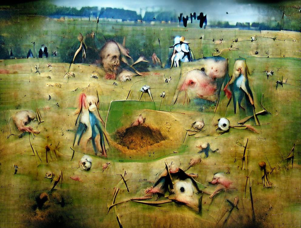 A field with rotting corpses Hieronymus Bosch AI Generated