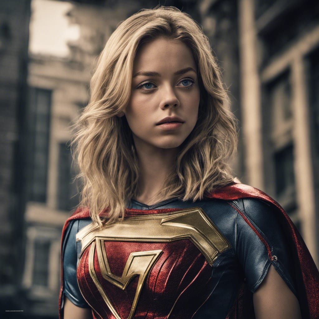 Sydney Sweeney as a young and beautiful super hero. Full pos...