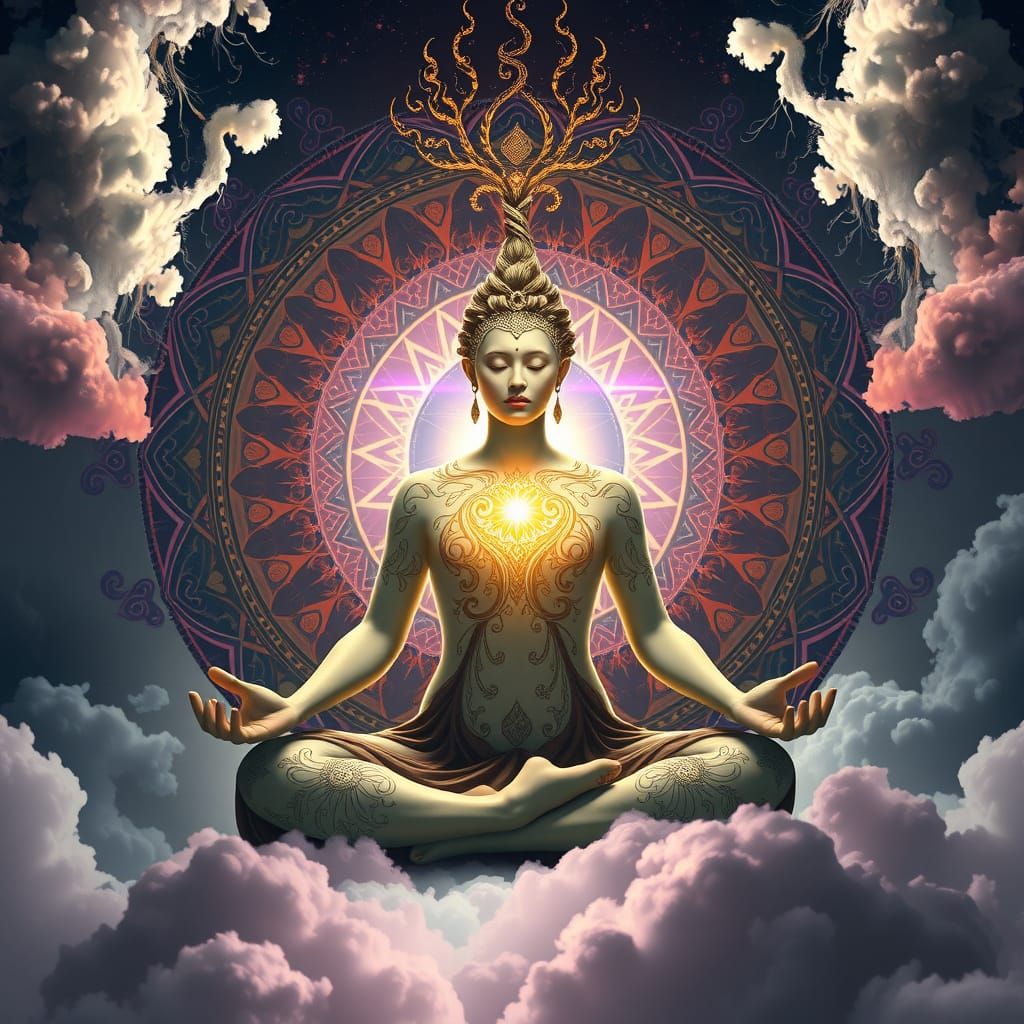 Surreal Figure in Meditative Harmony with the Universe