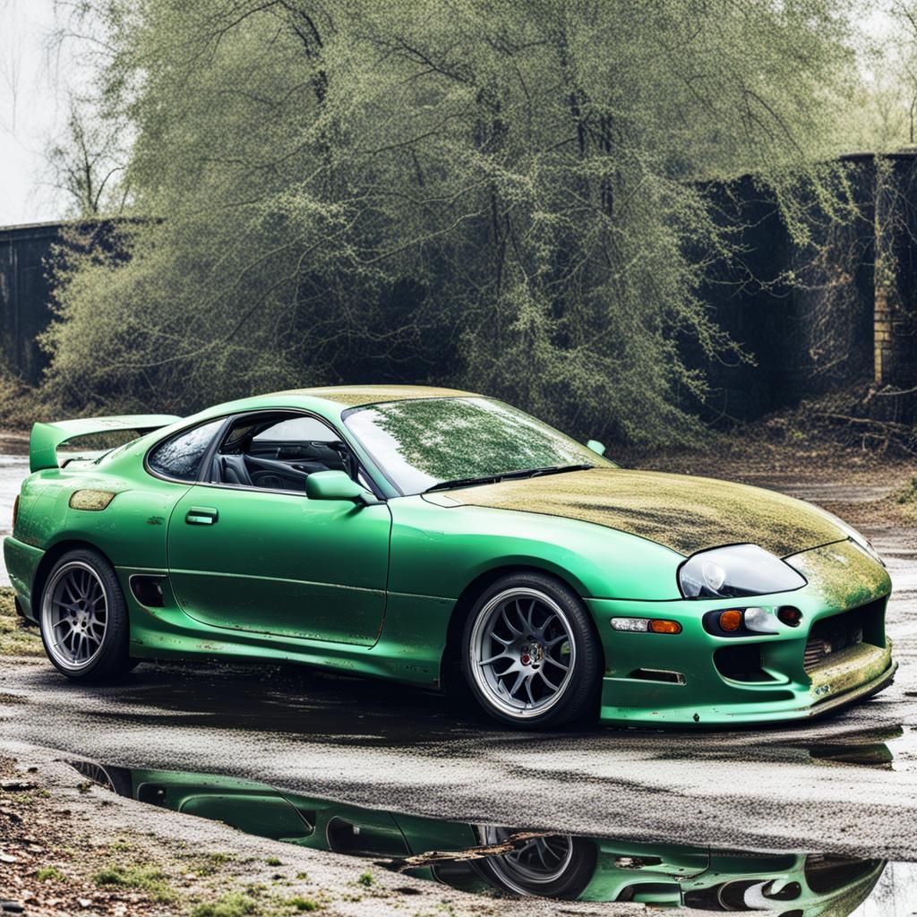 abandoned green toyota supra mk4