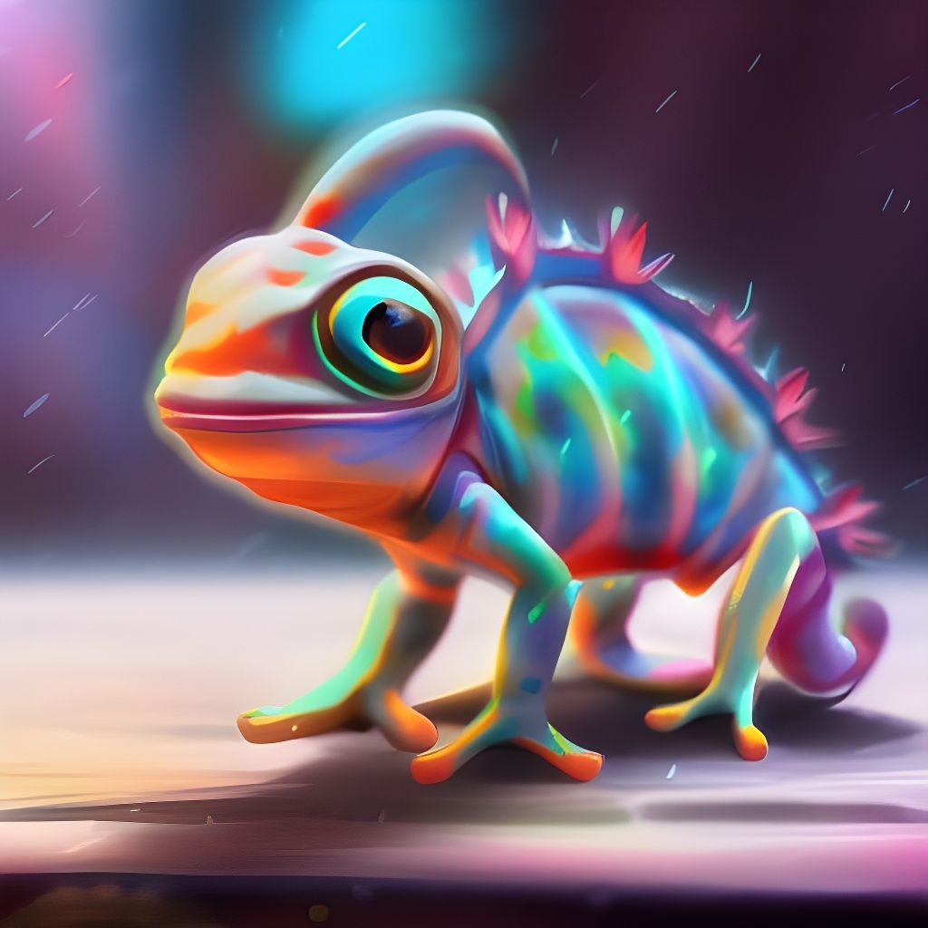 Adorable Chibi Chameleon in Titian Style 3D Render