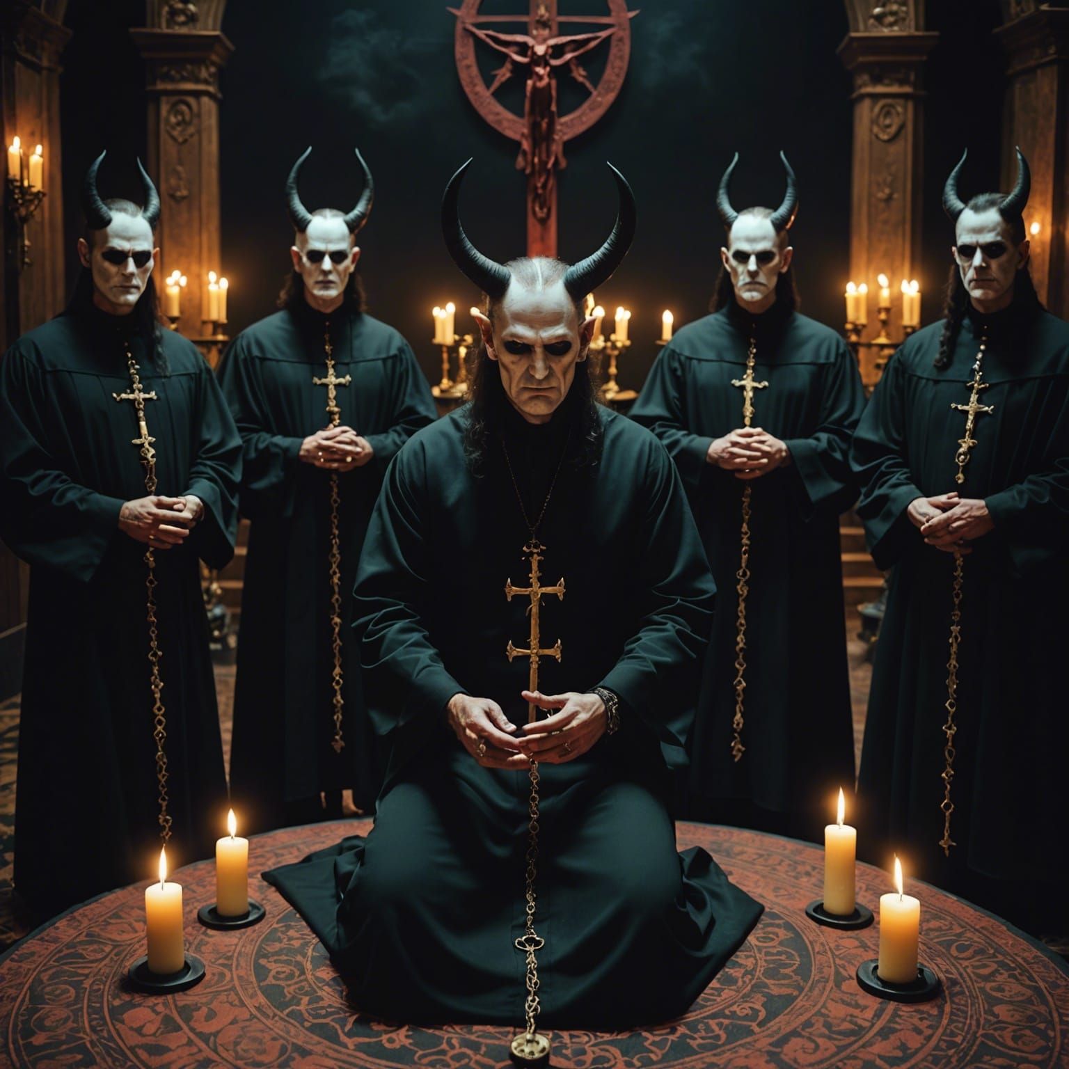 satanists doing a black mass occult ritual