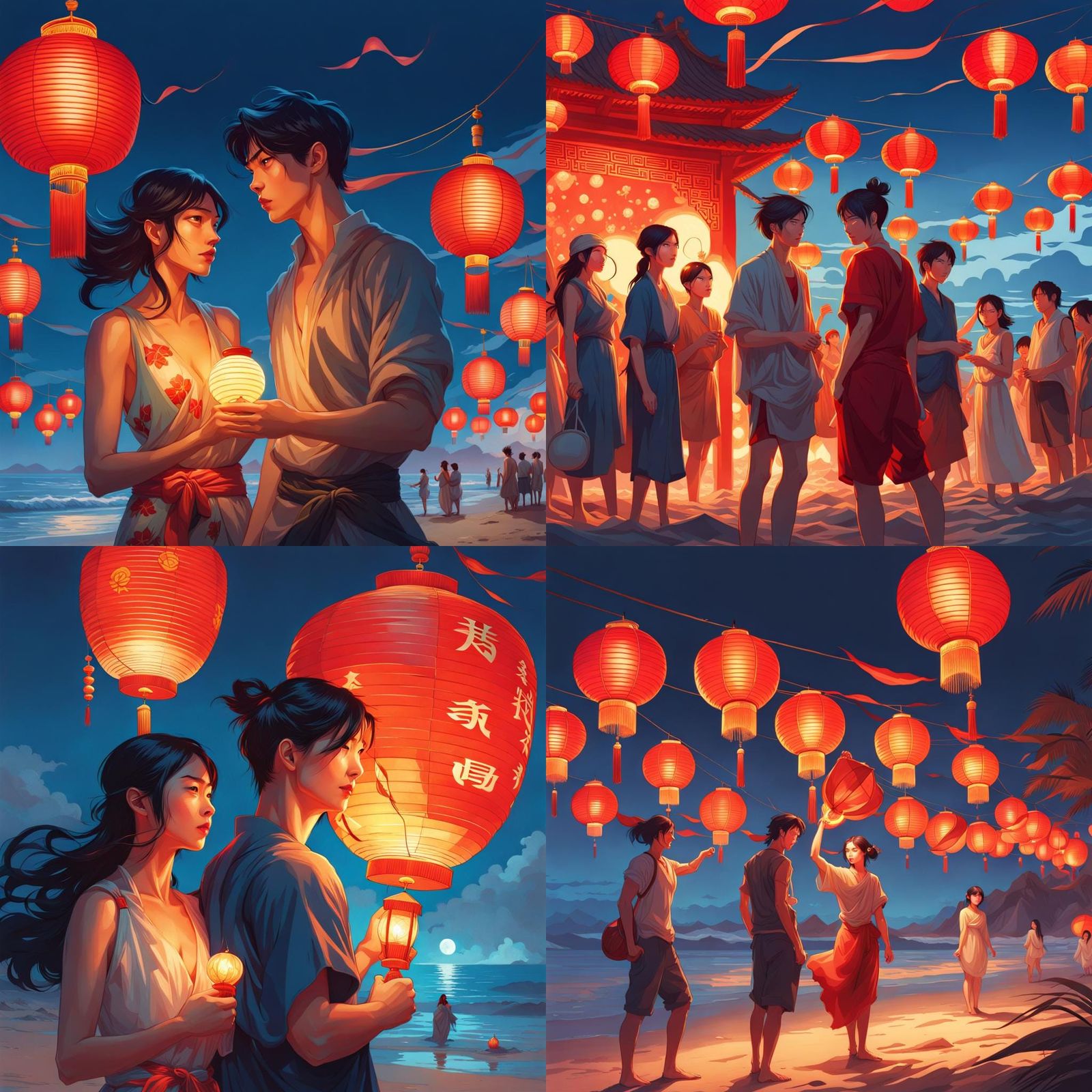 People lightning chinese laterns variations AI Generated Artwork