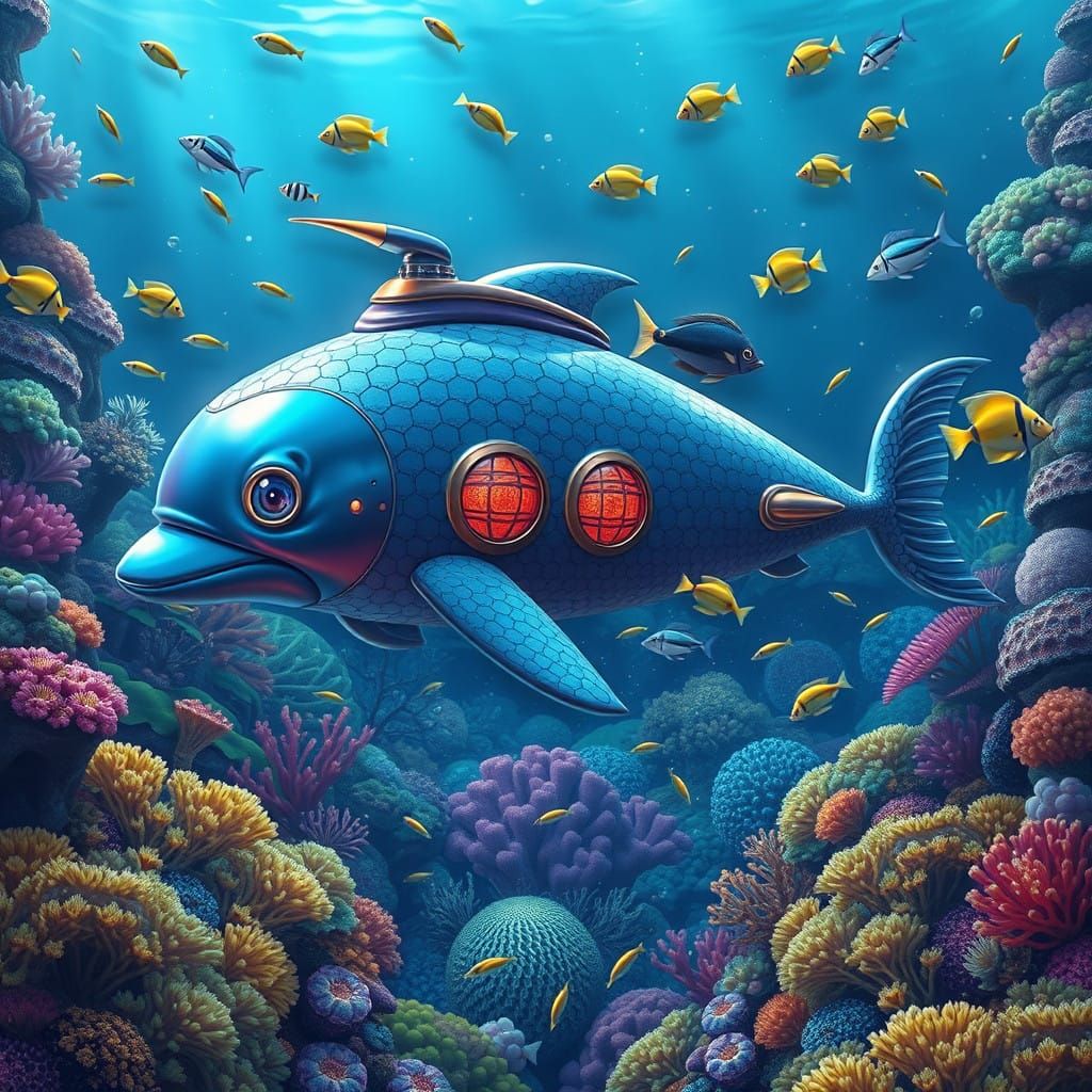 A dolphin-shaped fantasy submarine  by @axelb