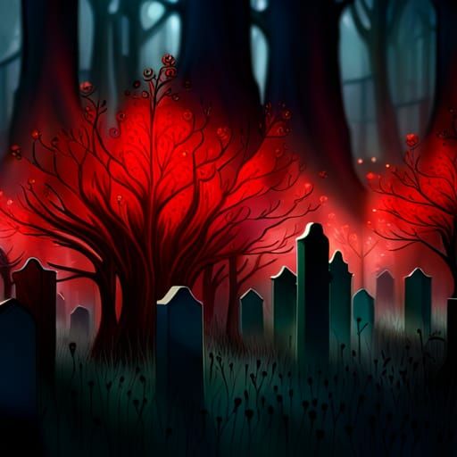 Lycoris radiata in a eerie gothic cemetery, a spooky masterp...