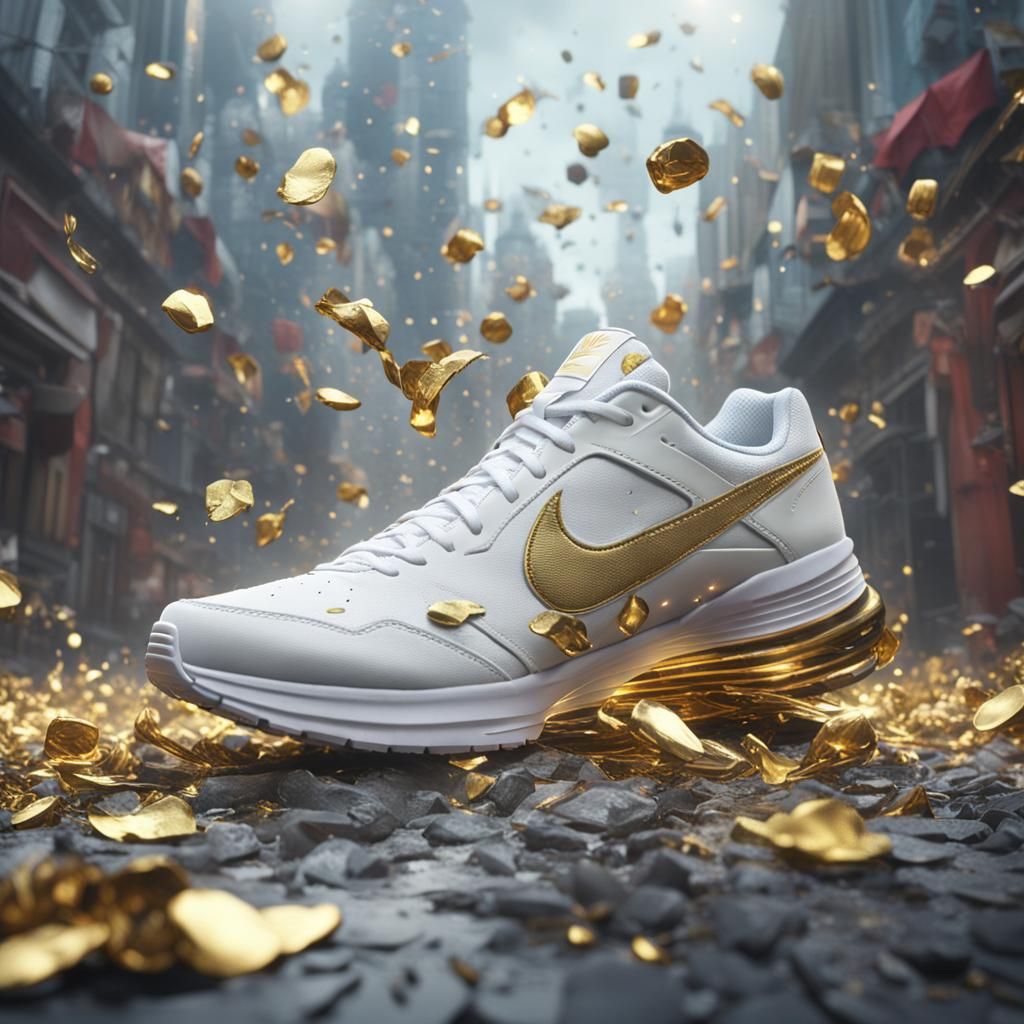 White and gold Nike shoes - AI Generated Artwork - NightCafe Creator