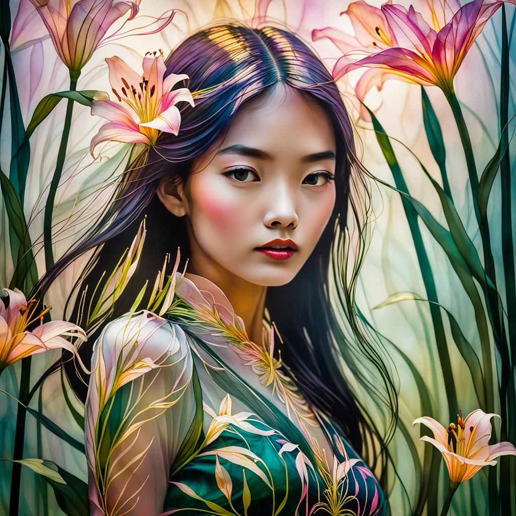 woman with daylilies - AI Generated Artwork - NightCafe Creator