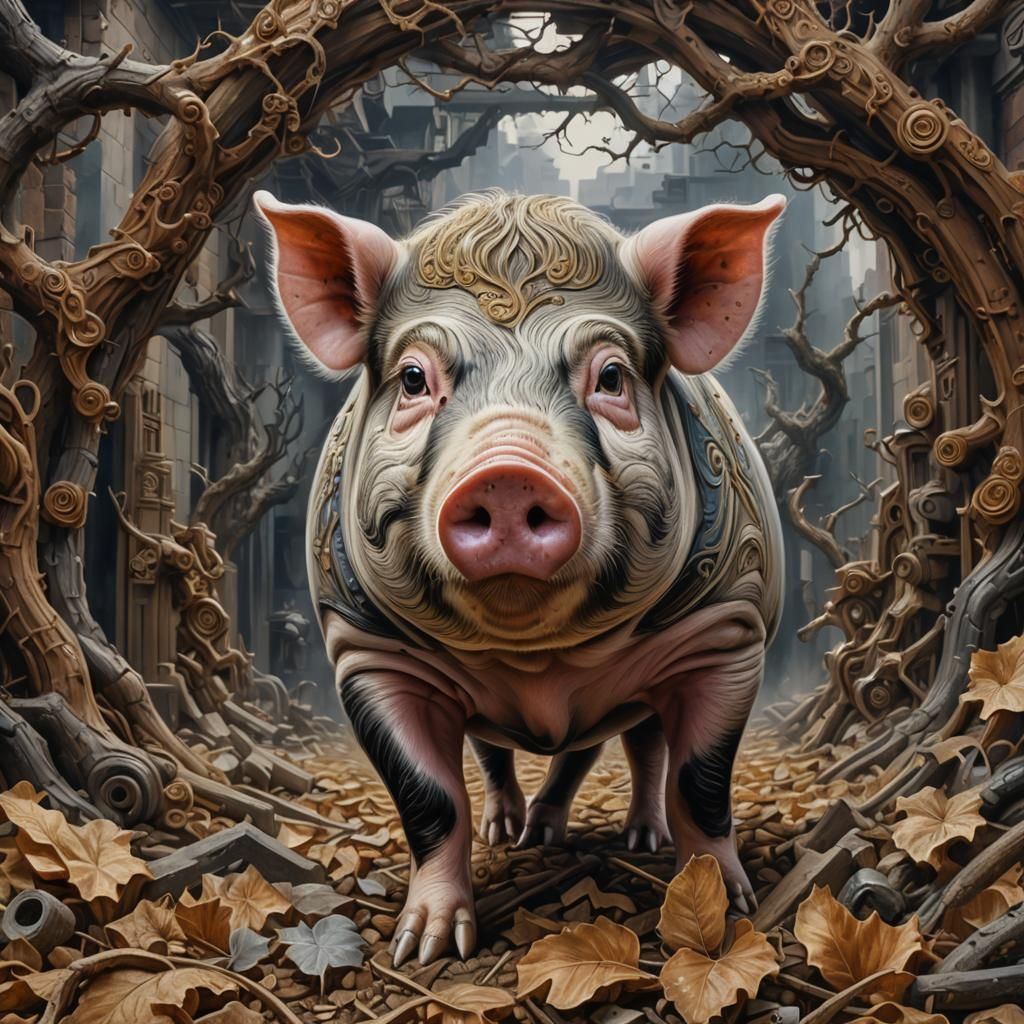 Surrealist Maverick Pig in Hyperrealistic Style