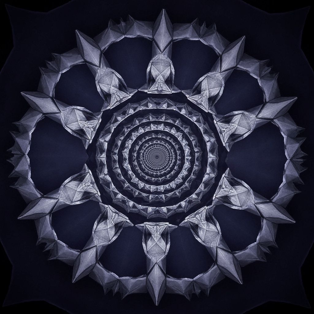 Kaleidoscope of Origami Wolves Howling at Moon