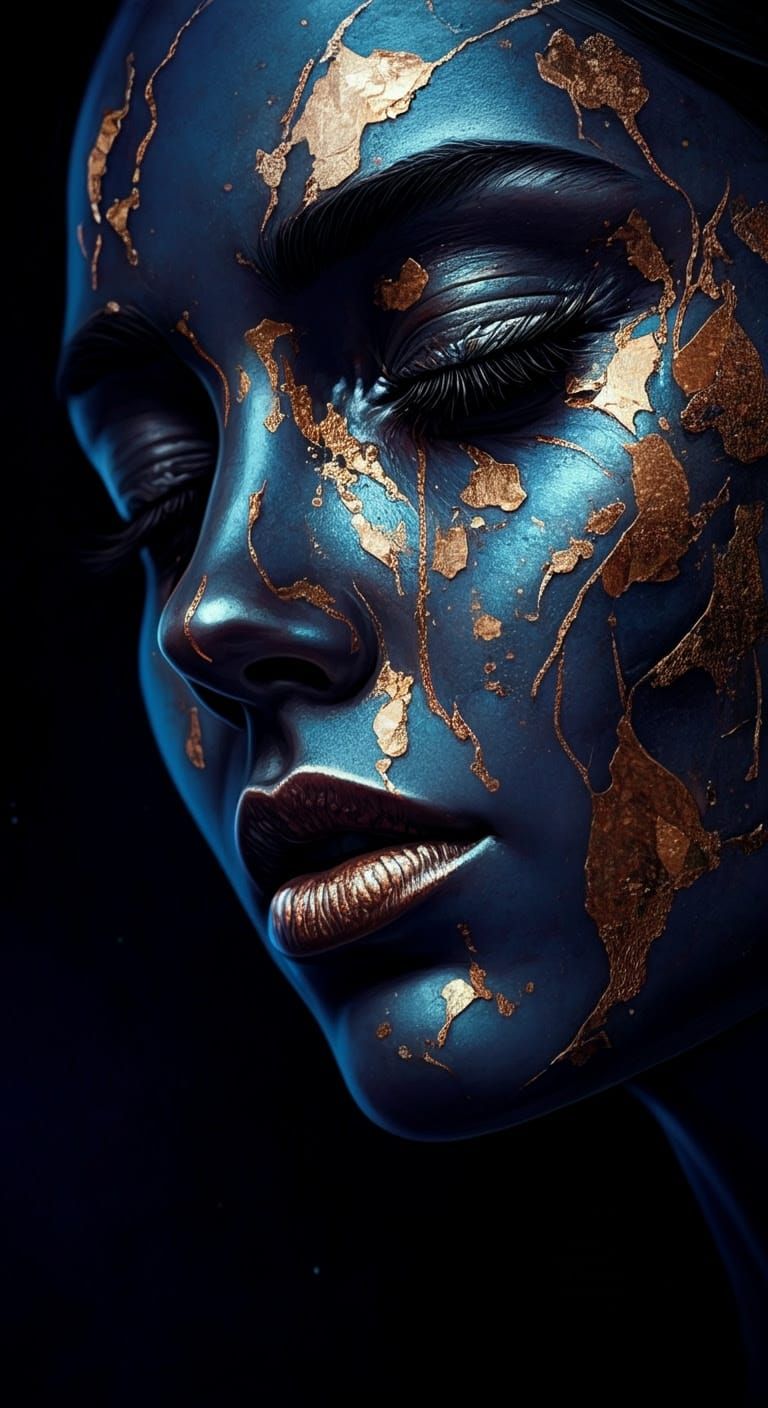 Celestial Goddess in Cosmic Blues and Gold