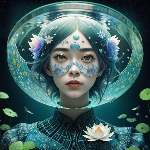 Beautiful art of a modern young lady underneath the waters s...