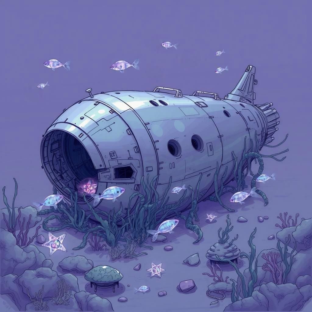 Crashed Spaceship in an Alien Ocean