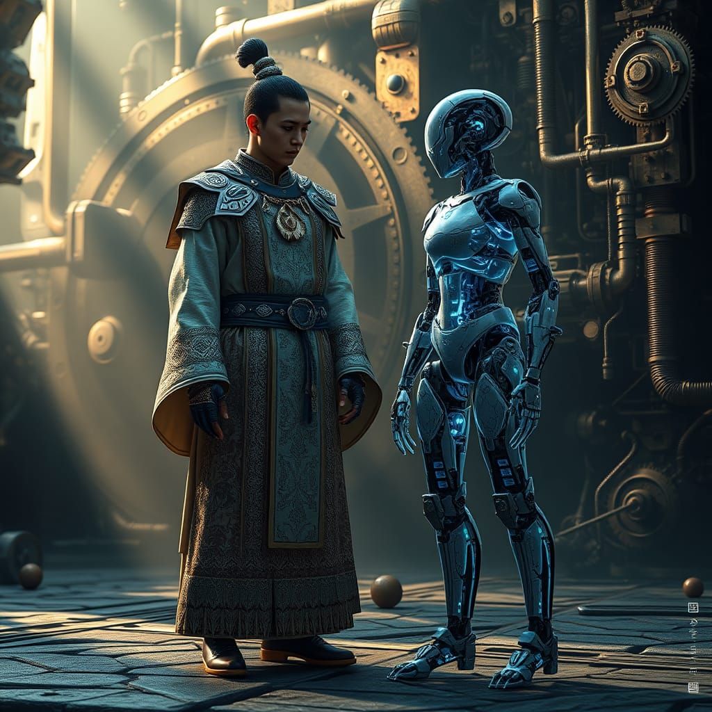 Steampunk Bodhi and Robot in Sci-Fi Fantasy