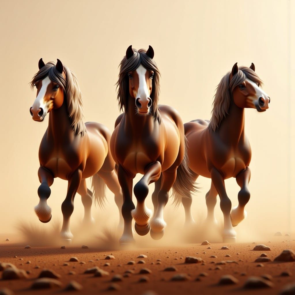 3 wild horses galloping off. dust rising, natural colours,8k Resolution, chalk textured Matte Painting <lora:Trio of Horses:1.0> 
