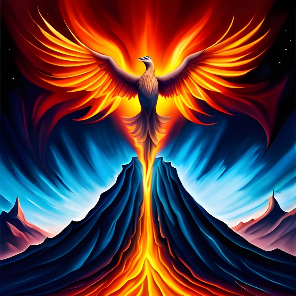 A majestic phoenix rising from a volcano - AI Generated Artwork ...