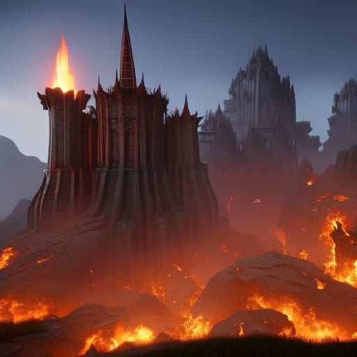 Medieval castle surrounded by torches