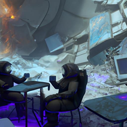 Astronauts drinking cofee in a cafe on an asteroid detailed ...