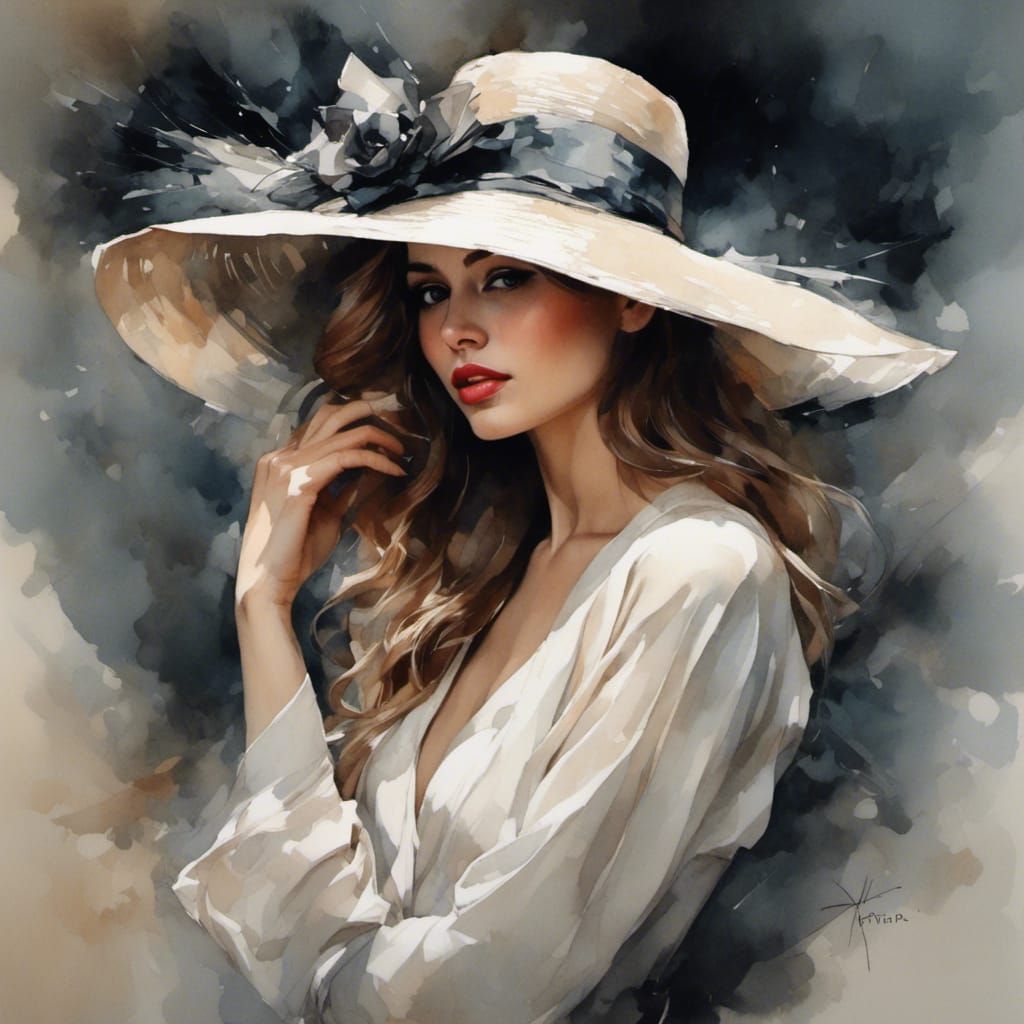 A beautiful woman in a stylish outfit and hat <lora:MosesAlpha:1.0>