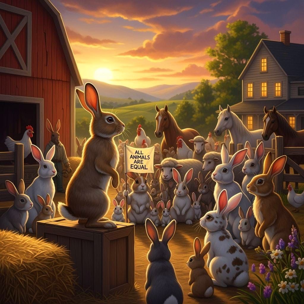 Rabbit Uprising ("Animal Farm" inspired scene)  by @Glitch Meeple