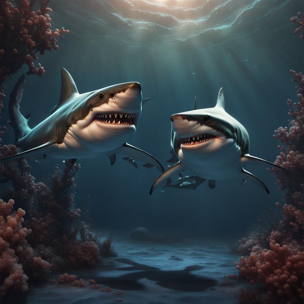 Two sharks gracefully doing the mating dance.   by @undefined