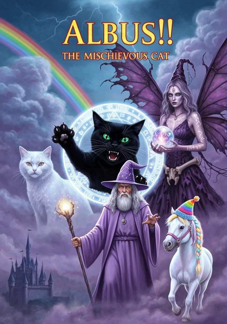 reimagined 1980s posters of Albus the Mischievous Cat  by @Yui