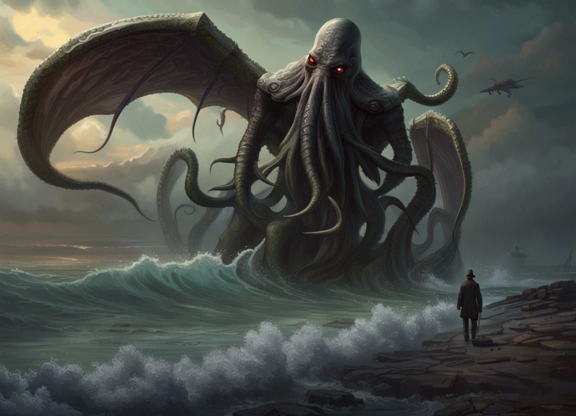 Cthulu And The Insurance Man - Ai Generated Artwork - Nightcafe Creator