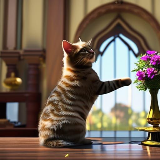 Mr. Fluffles and the million dollar vase AI Generated Artwork