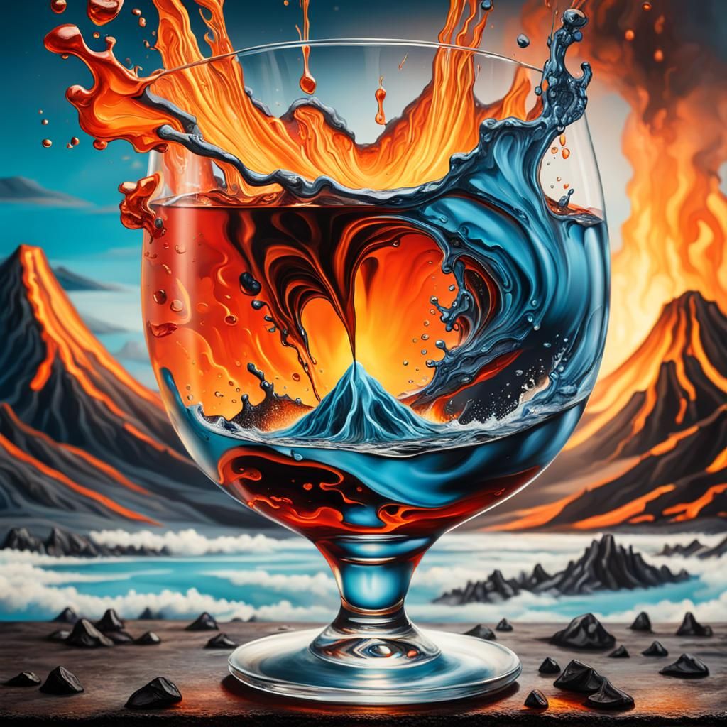Volcano erupting in a glass