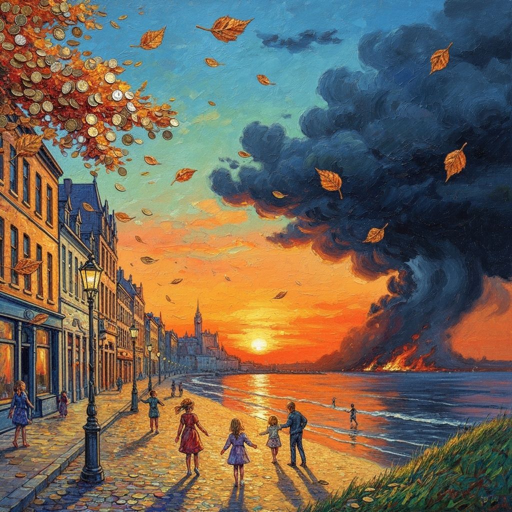 Autumn Leaves of Coins in City Streets, Van Gogh Impasto Sty...