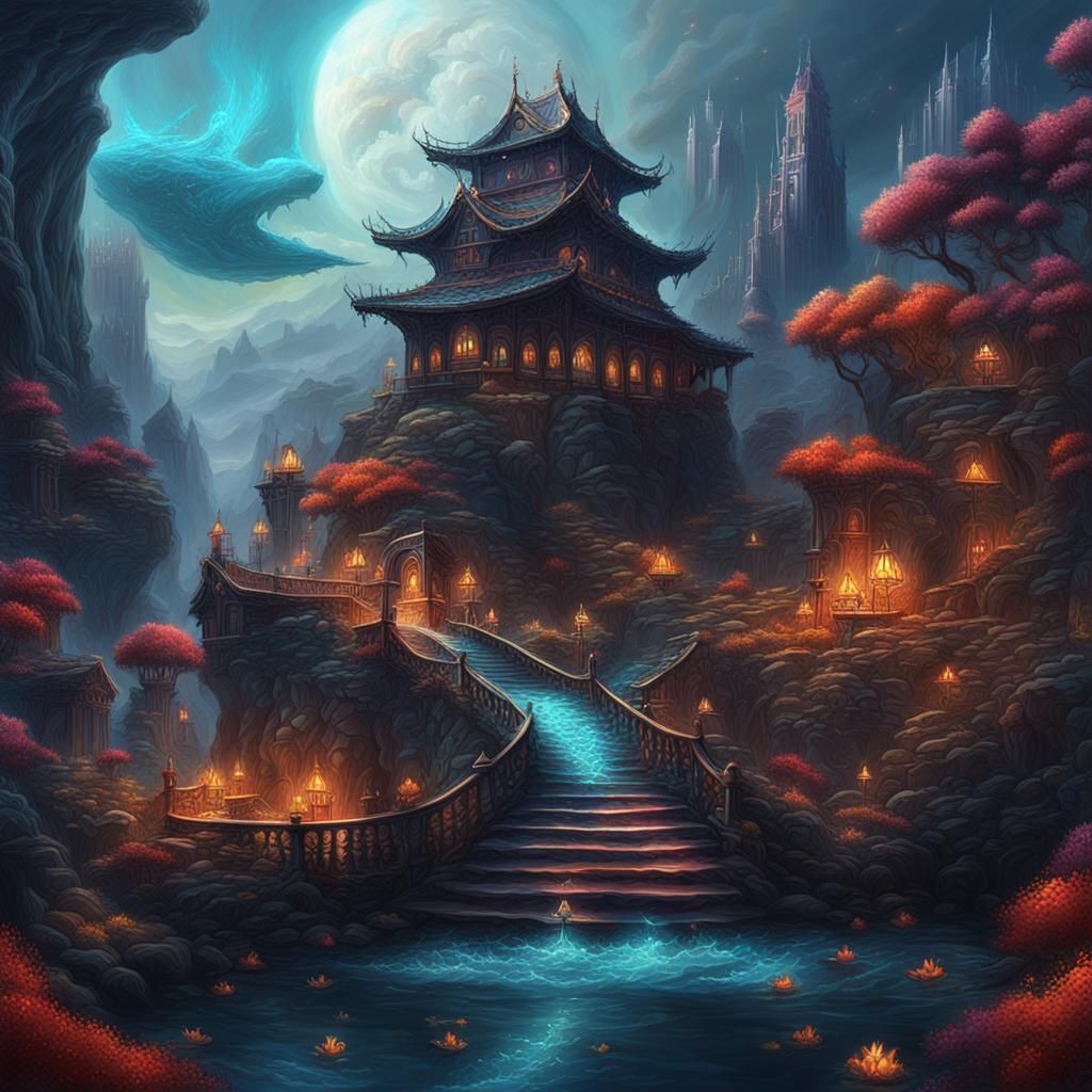 Fantastical Matte Painting in Deep Color, 8K