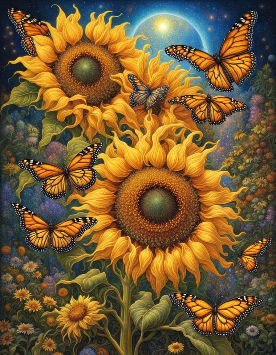 sunflowers and butterflies  by @Bff42