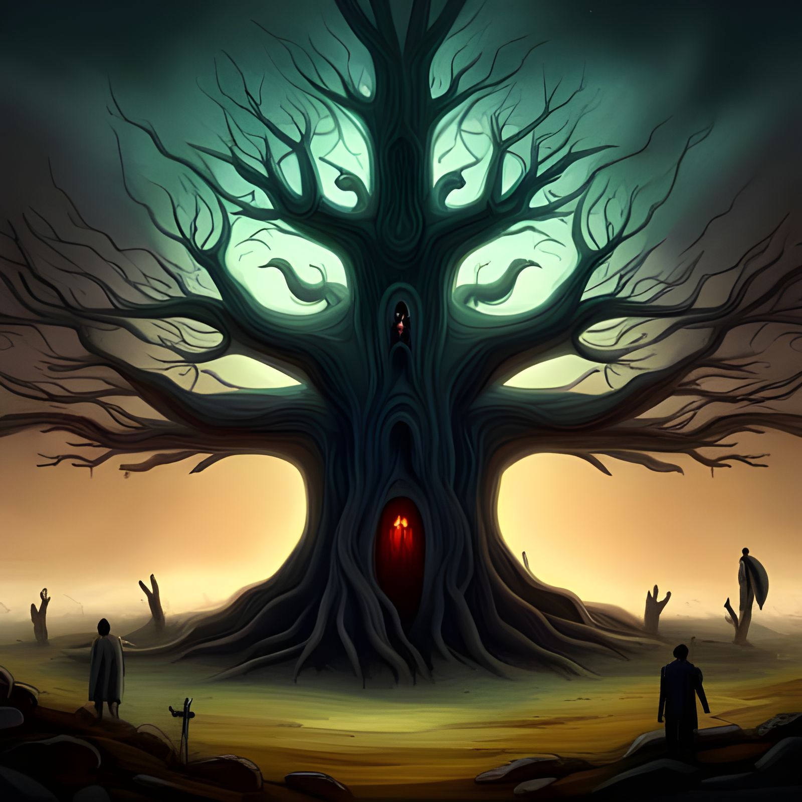 Horrifying Tree Surrounded with Spirits and hands reaching o...