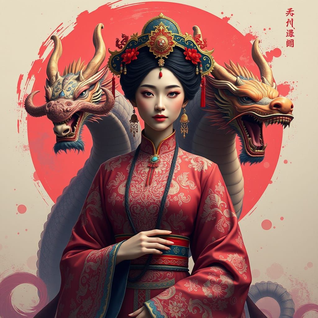 Mythical Chinese Goddess in Vibrant Fantasy World