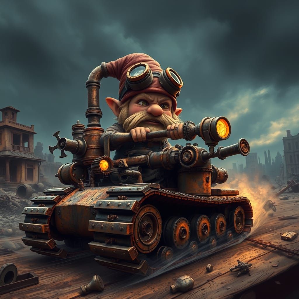 In a high-speed Mad Max style intensity, a chibi steampunk g...