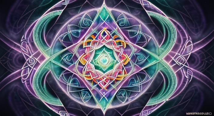Love, celtic, sacred geometry, watercolour and ink mixed med...