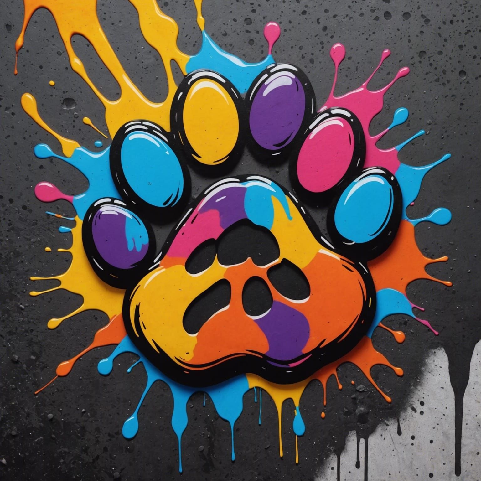 dog paw graffiti art, splash art, street art, spray paint, o...