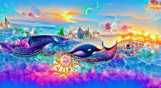 Oceans of silky water a whale calmly and psychedelicly fanta...