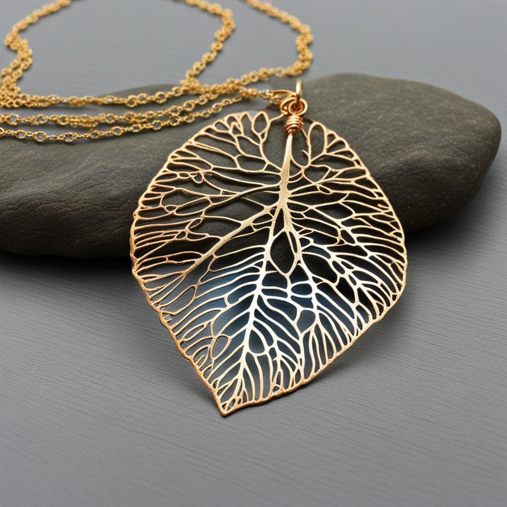 Skeleton leaf jewelry, delicate filagree electroplated   by @g r r c